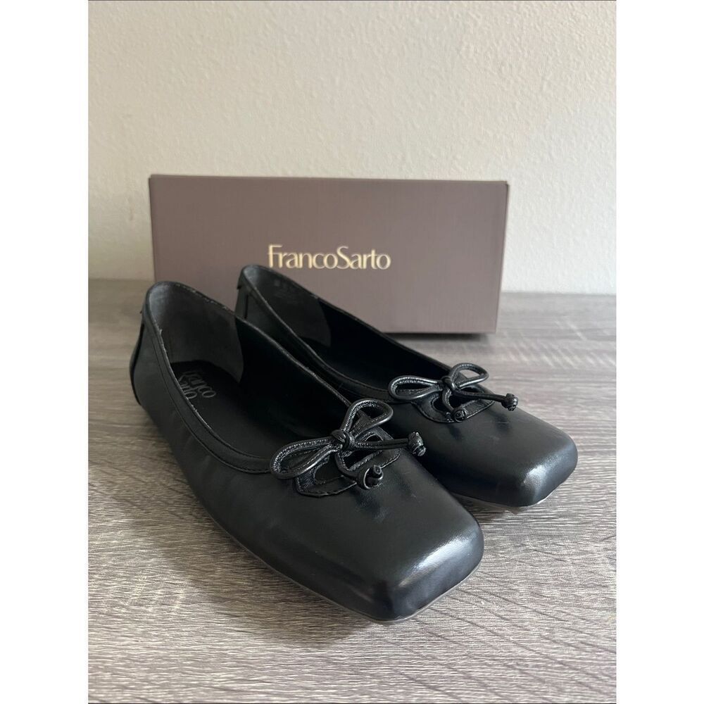 Franco Sarto Black Ballet Flats Square Toe Bow Slip On Women’s Shoes 8M